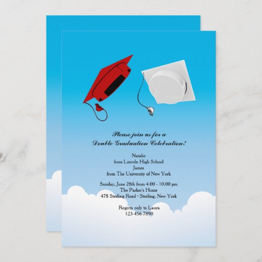 Invitation Casquette de double diplôme Jeu 3 vertical (Devant / Derrière)