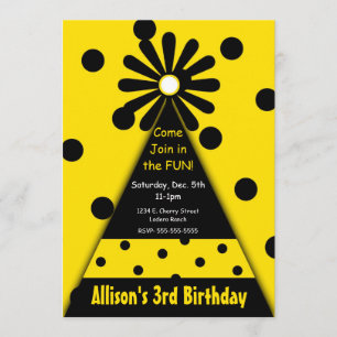 Invitation Casquette de fête avec Pois jaunes et noirs