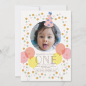 Invitation Casquette de fête et ballons rose photo 1er annive (Devant)