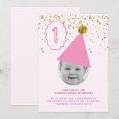 Invitation Casquette de fête - Filles 1er anniversaire Invita (Devant / Derrière)