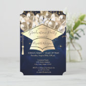 Invitation Casquette de fin d'études, Ballons d'étoiles, Bleu (Debout devant)