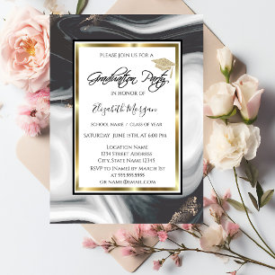 Invitation Casquette de fin d'études en marbre noir pailleté