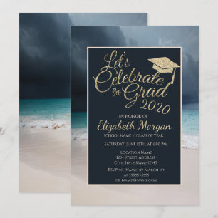 Invitation Casquette de fin d'études pailletée de plage Diplô