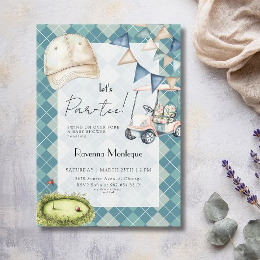 Invitation Casquette de golf Argyle bleue Drapeau Tee Par Béb