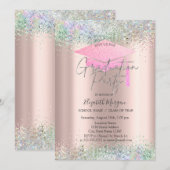 Invitation Casquette de grade, Colorful Confetti Rose Gold Gr (Devant / Derrière)