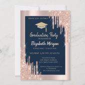 Invitation Casquette de grade, Rose Gold Drives, Marine Blue (Devant)