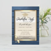 Invitation Casquette de grade, Verre à vin, Bleu de la marine (Debout devant)