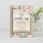 Invitation Casquette de grade, Verre à vin, Fleurs Rose Gold  (Debout devant)