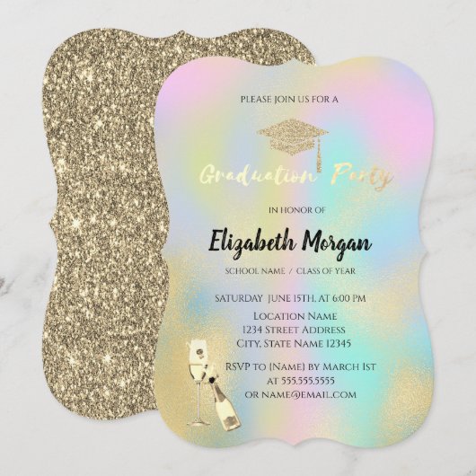 Invitation Casquette de grade, Verre de vin étoiles Holograph (Devant / Derrière)