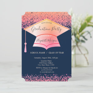 Invitation Casquette de graduation chic, Diamants Marine Bleu