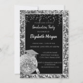 Invitation Casquette de graduation en argent, Boule disco, Vi (Devant)