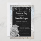 Invitation Casquette de graduation en argent, Confetti de bal (Devant)