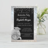 Invitation Casquette de graduation en argent, Confetti de bal (Debout devant)