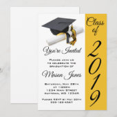 Invitation Casquette de graduation Jaune Noir et Or et Tassel (Devant / Derrière)