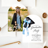 Invitation Casquette de graduation moderne tendance Bleu Bow