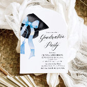 Invitation Casquette de graduation moderne tendance Bleu Bow