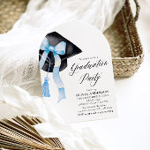 Invitation Casquette de graduation moderne tendance Bleu Bow