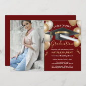 Invitation Casquette de la fête de graduation Dark Red Gold (Devant / Derrière)