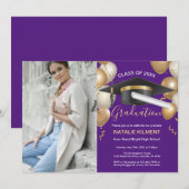 Invitation Casquette de la partie de graduation de Purple & G (Devant / Derrière)