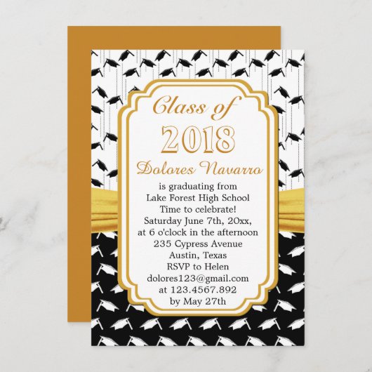 Invitation Casquette de mortier noir blanc (Devant / Derrière)