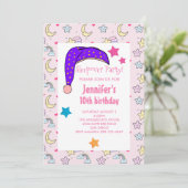 Invitation Casquette de nuit violet couchage fête d'anniversa (Debout devant)