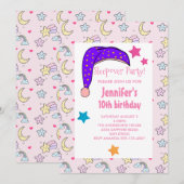 Invitation Casquette de nuit violet couchage fête d'anniversa (Devant / Derrière)