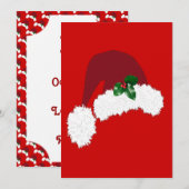 Invitation Casquette de Père Noël avec l'invitation de houx (Devant / Derrière)