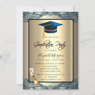 Invitation Casquette de remise de diplôme bleue, Verre à vin,