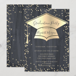 Invitation Casquette de remise de diplôme en or, cadre de gra