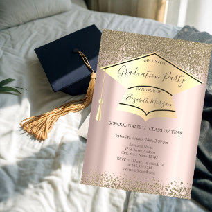 Invitation Casquette de remise de diplôme en or,Diamants Rose