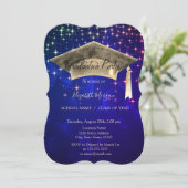 Invitation Casquette de remise de diplôme en or, étoiles fond (Debout devant)