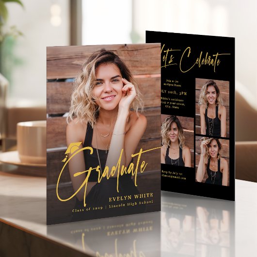 Invitation Casquette de remise de diplôme moderne Script 4 Ph