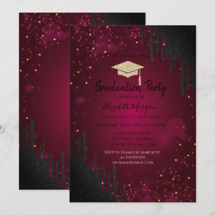 Invitation Casquette de remise de diplôme pailletée, Confetti