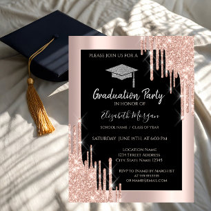 Invitation Casquette de remise de diplôme pailletée, gouttes