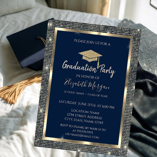 Invitation Casquette de remise des diplômes à paillettes doré