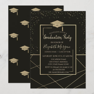 Invitation Casquette de remise des diplômes dorée Géométrique