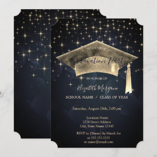 Invitation Casquette de remise des diplômes en or, Étoiles de