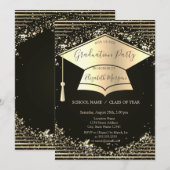 Invitation Casquette de remise des diplômes en or, rayures de (Devant / Derrière)