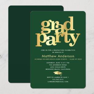 Invitation Casquette de remise des diplômes Or Vert Typograph