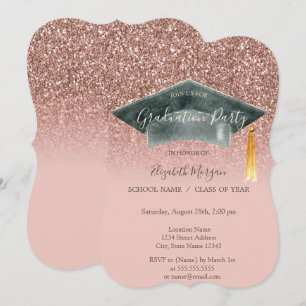 Invitation Casquette de remise des diplômes Rose Gold Paillet