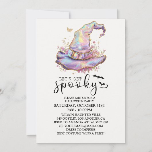 Invitation Casquette de sorcière Iridescente Halloween (Devant)