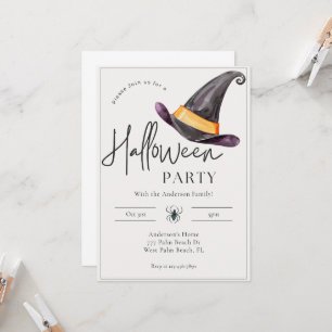 Invitation Casquette de sorcière moderne minimal Halloween Pa