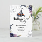 Invitation Casquette de sorcière & Spiderweb Watercolor Hallo (Debout devant)