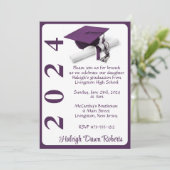 Invitation Casquette & Diplôme 5x7 Purple & Blanc Graduation (Debout devant)
