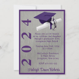 Invitation Casquette & Diplôme 5x7 Purple et Silver Graduatio