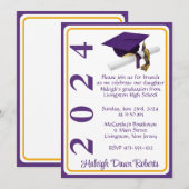 Invitation Casquette & Diplôme 5x7 Purple & Gold Graduation (Devant / Derrière)