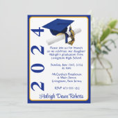 Invitation Casquette & Diplôme 5x7 Royal Blue & Gold Graduati (Debout devant)