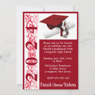 Invitation Casquette & Diplôme 5x7 Scarlet Red Graduation