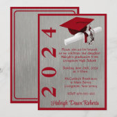 Invitation Casquette & Diplôme 5x7 Scarlet Red/Silver Graduat (Devant / Derrière)