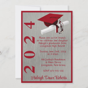 Invitation Casquette & Diplôme 5x7 Scarlet Red/Silver Graduat